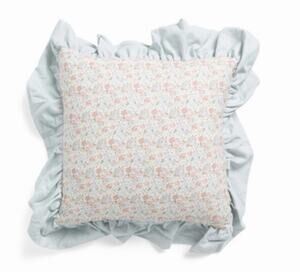 NWT Valerie & Amelia 16"x16" Floral Polka Dot Ruffle Throw Pillow~Blue Salmon
